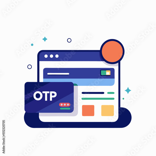 Payment gateway screen with credit card and OTP on white background