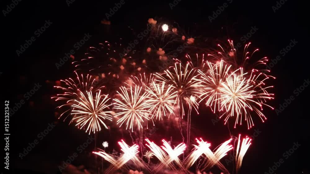 Colorful fireworks exploding in a night sky during a celebration  
