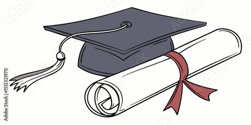 Graduation greeting lettering sign with square academic caps high into the air. Vector design for grad, congratulation ceremony, invitation card, banner. Grads symbol for university, high school 