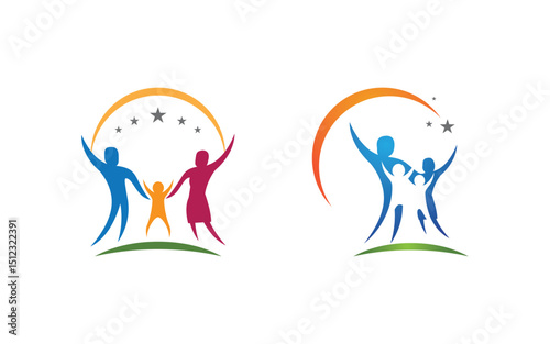 Human care adoption group network and social logo design vv.94