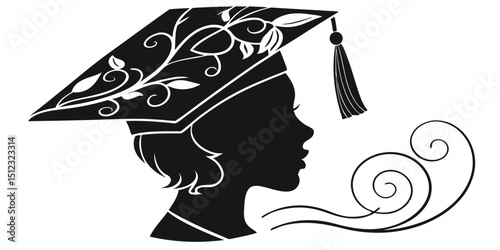 Graduation greeting lettering sign with square academic caps high into the air. Vector design for grad, congratulation ceremony, invitation card, banner. Grads symbol for university, high school 
