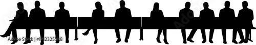Silhouettes of a men and a women sitting on a bench, vector, a group of business people, black color on a white background