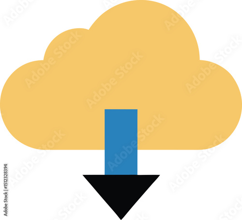 Cloud Download Icon Minimal Colored Flat Vector Illustration for Data Retrieval
