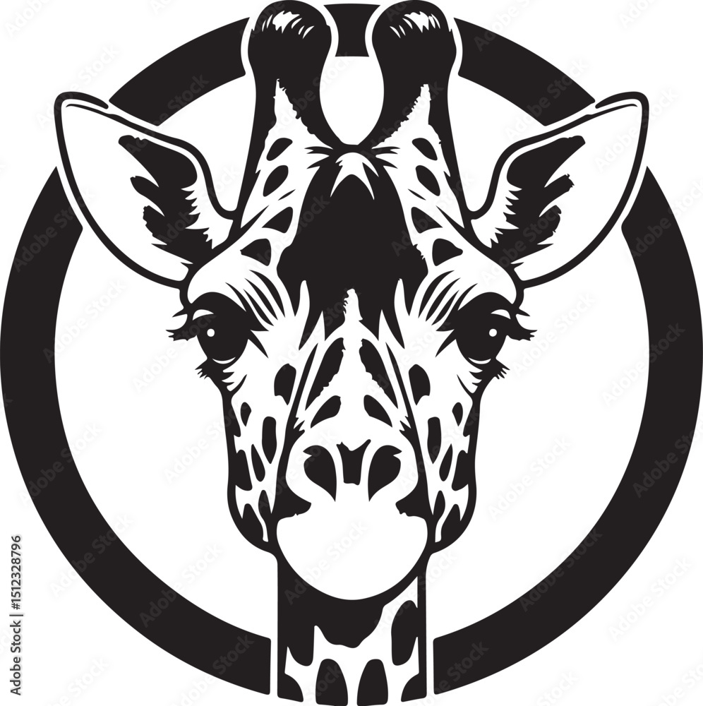 Fototapeta premium Elegant Giraffe Head Silhouette in Circle Frame for Logo Design