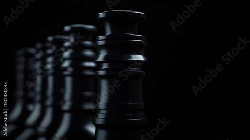 A row of black, ornate candlesticks against a black background.