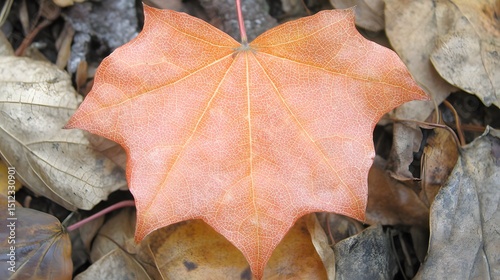 Detailed Macro Shot of a Single Dried Autumn Maple Leaf