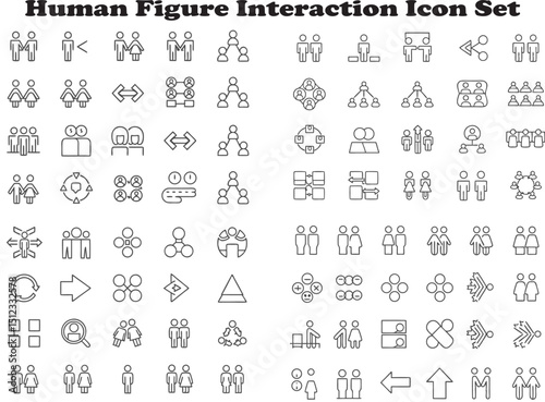 Flat vector illustration showing a stylized interaction between two human figures with directional connection line, minimal shading, abstract style, on white background
