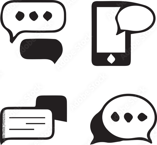 Communication Icons: A set of four simple yet versatile communication icons, depicting speech bubbles, text messages and mobile phone communication. Perfect for websites, apps and presentations.