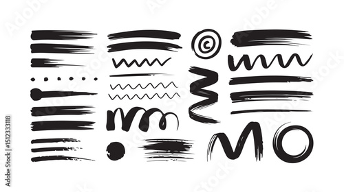 Abstract Black Brush Stroke Shapes Vector Collection - Artistic Paint Swatches, Ink Smudges, and Hand-Drawn Elements. Ideal for creative designs, headers, borders, and a messy