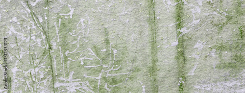 Watercolor background in light green, olive and white colors, abstract artistic texture with stains and splatter