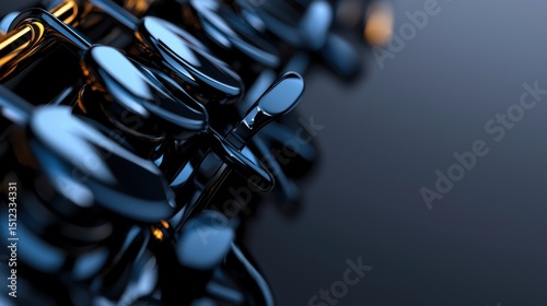 A close-up view of a saxophone's mouthpiece and keys, with a gradient background transitioning from dark blue to light blue.
