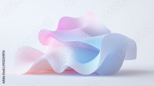 Abstract Art: A 3D rendering of a flowing, organic shape in pastel pink, blue, and white.