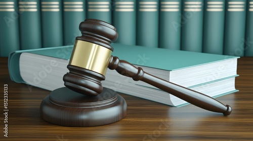 Gavel and Law Books on Wooden Table Justice Concept