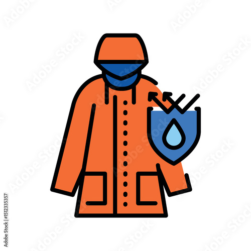 Waterproof clothing color flat icon for digital and print projects.PFAS product