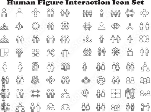 Flat vector illustration showing a stylized interaction between two human figures with directional connection line, minimal shading, abstract style, on white background