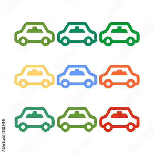 Colorful Outline Car Icons Set