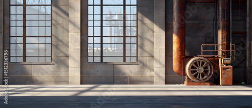 Industrial Loft Interior With Large Windows And Sunlight