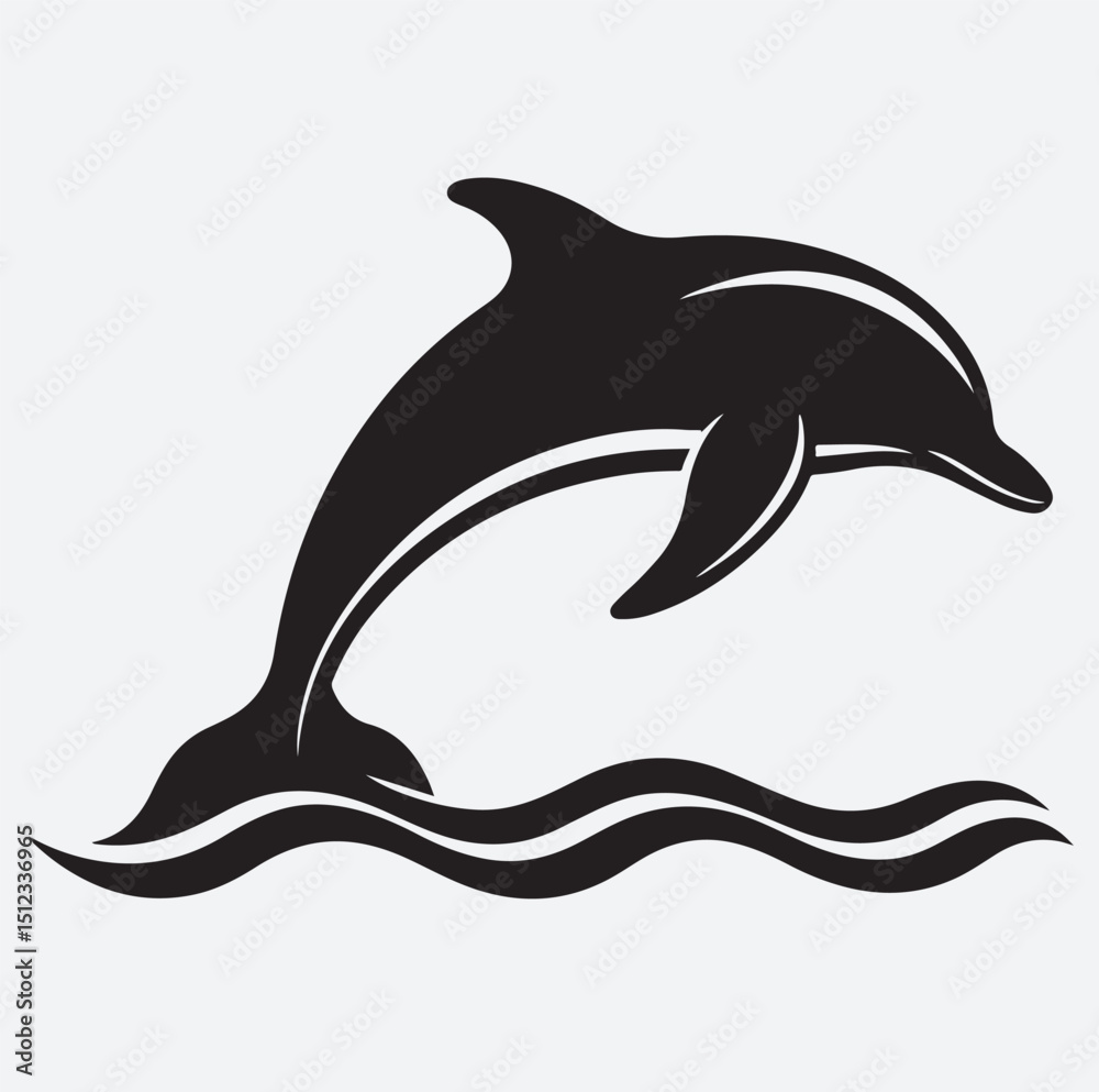 Obraz premium dolphin jumping wave silhouette vector art illustration, dolphin isolated on white background
