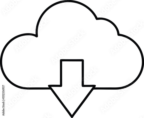 Cloud Download Icon Line Art Vector Illustration for Data Retrieval and Online Storage