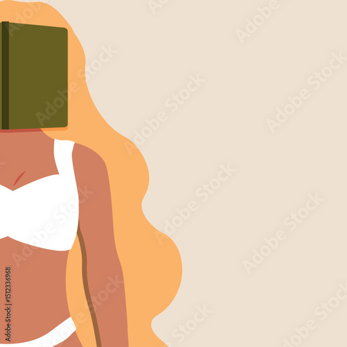 woman read book on the beach in bikini vector illustration