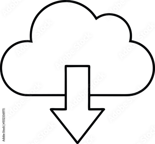 Vector Illustration of Cloud Download Line Art for Internet Files and Remote Servers