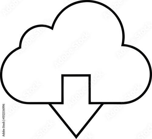 Line Art Cloud Download Vector Illustration Design for Digital Content Access