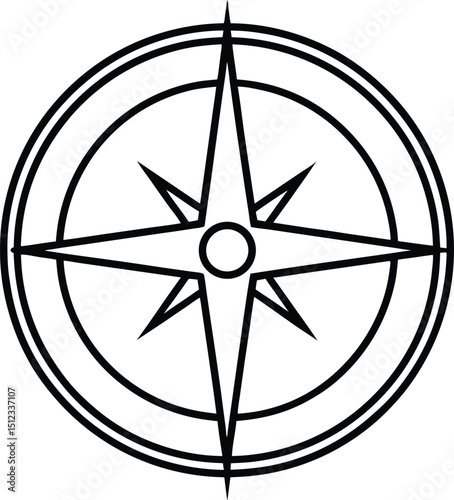 Vector Illustration of Compass Line Art for Geographic Orientation and Adventure Planning