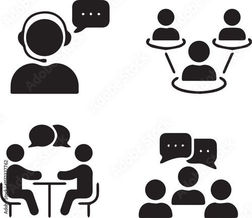 Communication and Interaction Icons: Modern, simplified icons portraying various aspects of effective communication and interaction.