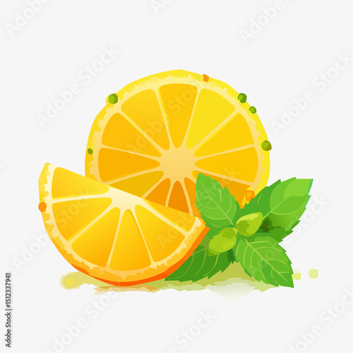 Bright Yellow Orange Slices with Fresh Mint Leaves