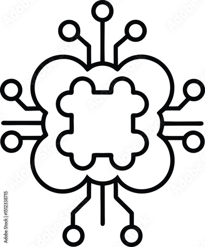 Vector Illustration of AI Brain Chip Line Art for Modern Computing and Neural Networks