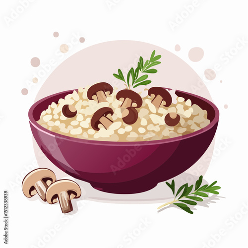 Creamy Mushroom Risotto in a Purple Bowl