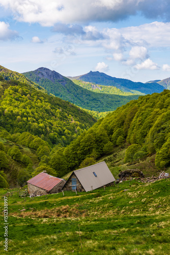 A buron, traditional habitat of the Monts du Cantal, near the sources of the Jordanne