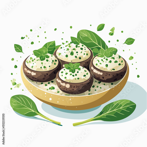 Creamy Stuffed Mushrooms with Spinach Garnish