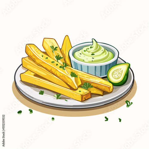 Crispy Golden Fries with Creamy Avocado Dip