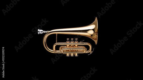 A shiny gold trumpet with a shiny silver mouthpiece.