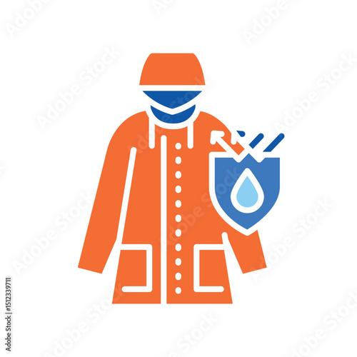 Waterproof clothing color flat icon for digital and print projects.PFAS product