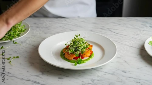 Garnishing a Dish with Microgreens