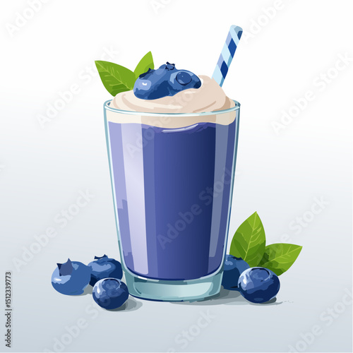 Delicious Blueberry Smoothie with Whipped Cream and Mint