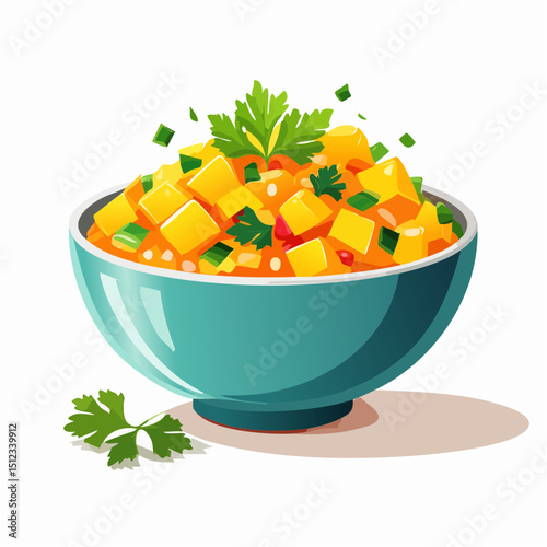 Diced Mango Salsa in Teal Bowl