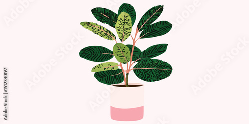 A charming illustration of a lush potted plant, its vibrant green leaves reaching towards the light, brings a touch of nature indoors.