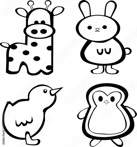 Zwierzęta w stylu lineart – czarno-biała ilustracja