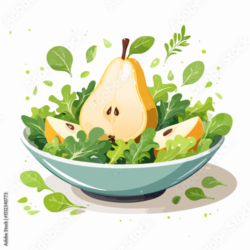 Fresh Pear and Green Salad in a Bowl