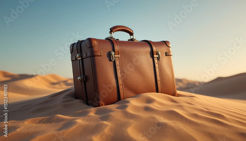 Vintage Leather Suitcase in Golden Desert Light Digital Illustration