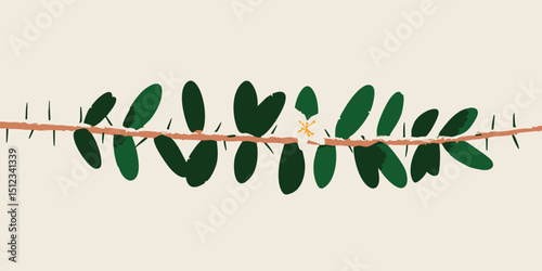 A delicate botanical illustration, a vibrant depiction of a leafy stem and its intricate details. The piece is a study in botanical art.