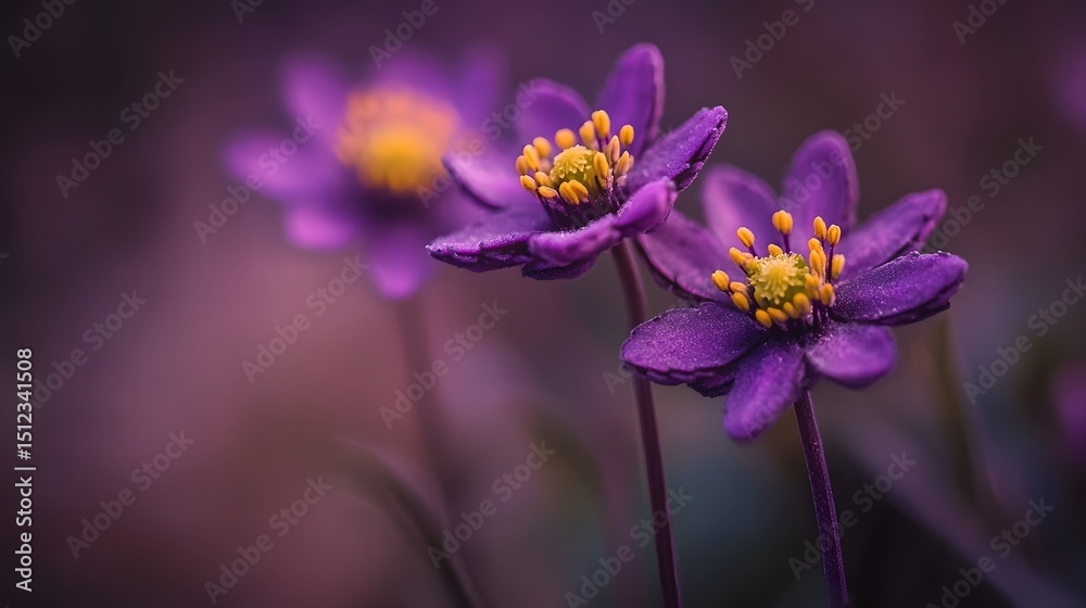 Obraz premium Stunning Closeup of Two Purple Flowers, Delicate Petals and Yellow Stamens