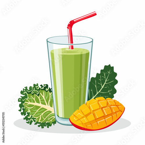 Green Mango Kale Smoothie in Glass with Straw