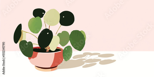 A charming Pilea peperomioides, also known as a Chinese money plant, graces a warm background, emanating a sense of tranquility. Its vibrant green leaves and unique shape highlight nature's beauty.