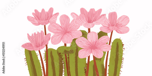 A delicate illustration of vibrant pink blossoms flourishes, emanating the vibrant vitality of spring and nature, embodying the essence of growth and floral elegance.