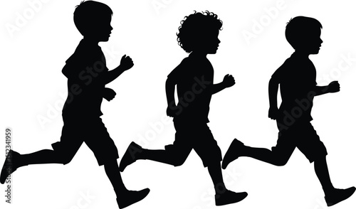 Silhouettes of three boys running in a line depicting movement and activity