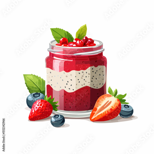 Layered Berry Chia Seed Pudding in Glass Jar